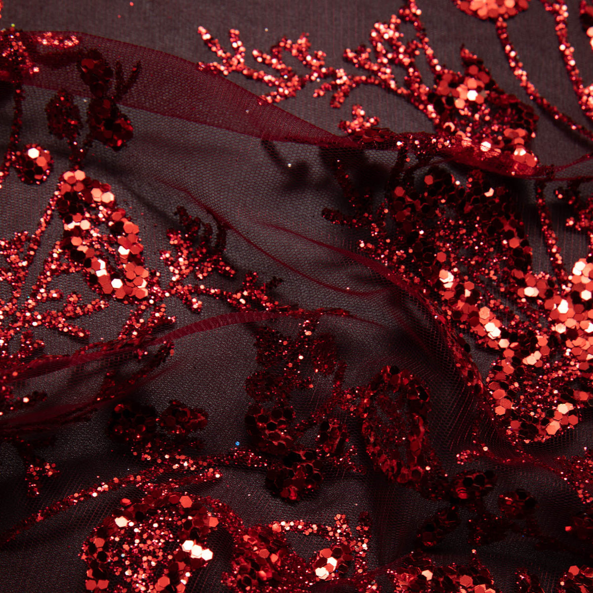 1 Yard Tulle Lace Fabric with Glitter and Floral Pattern, 58" Wide