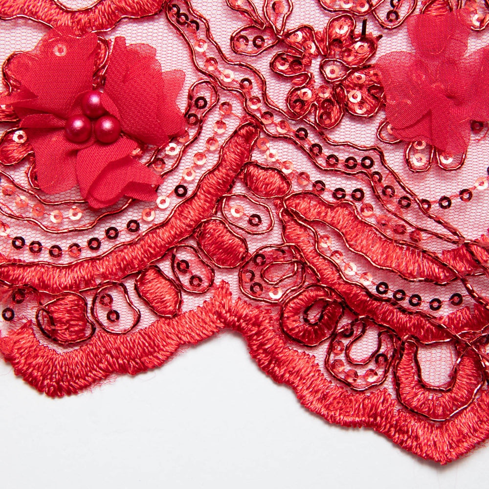 1 Yard Embroidered Tulle Lace Fabric with Intricate 3D Applique Pattern 52" Wide