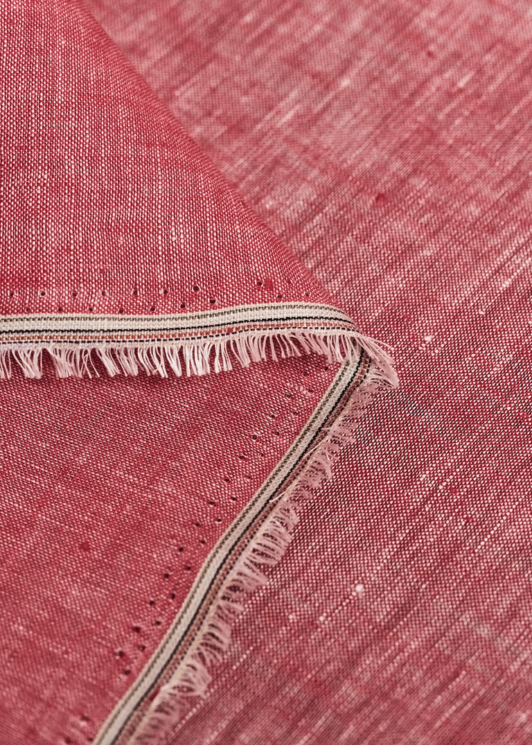 1 Yard Red or Off White 2 Tone Melange Linen Fabric Flat Weave Lightweight 58 Inches Wide