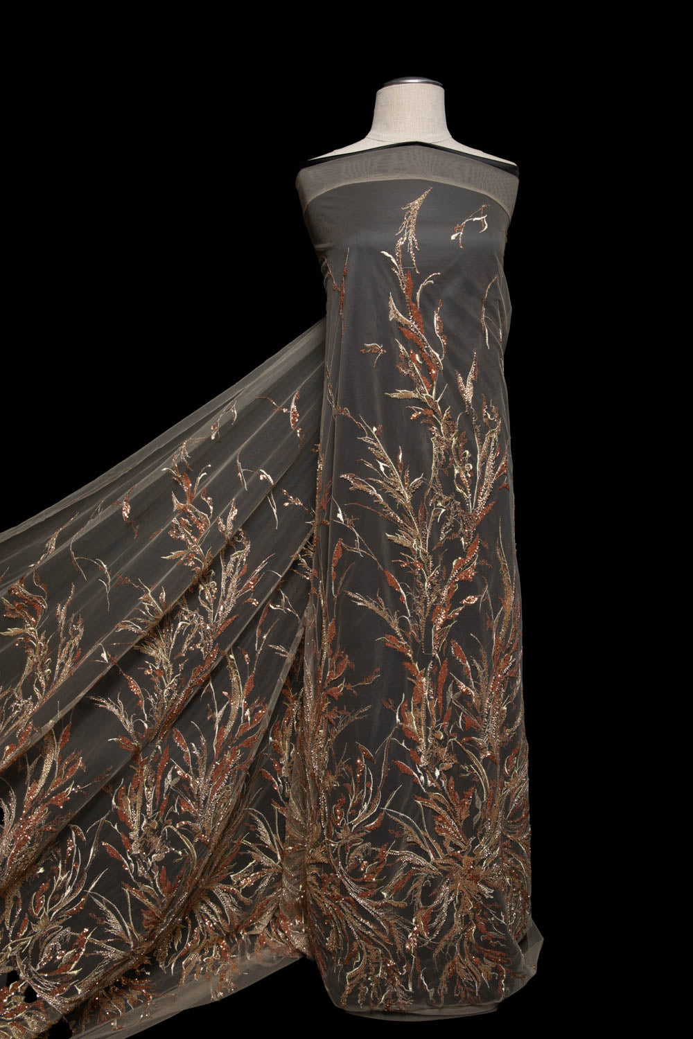 1 Yard Tulle Lace Fabric Embroidered with Sequins and Beautiful Pattern, 52" Wide