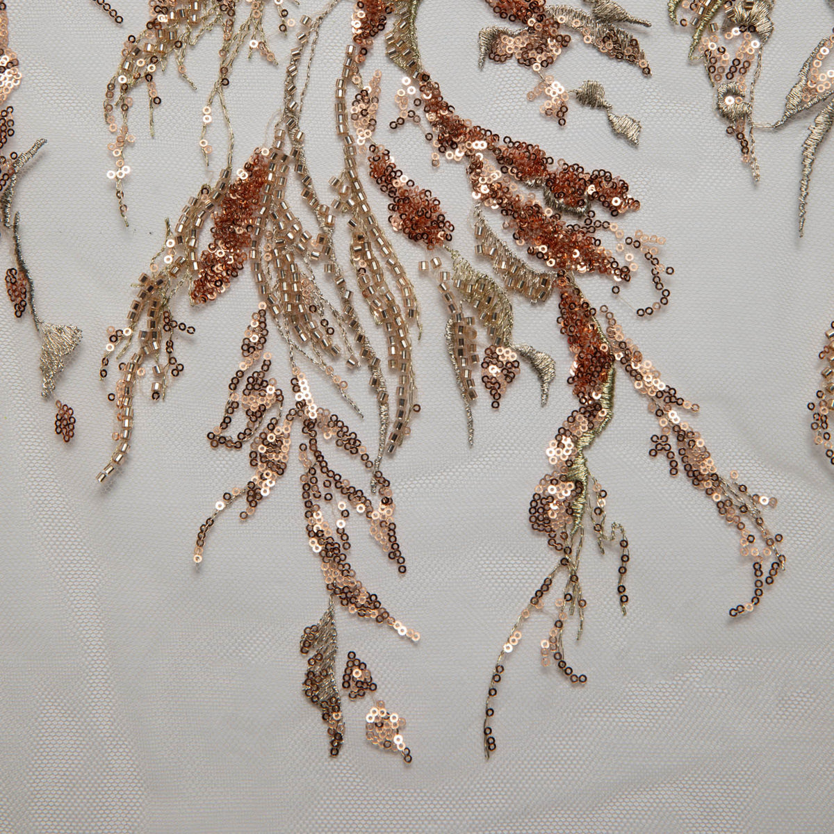 1 Yard Tulle Lace Fabric Embroidered with Sequins and Beautiful Pattern, 52" Wide