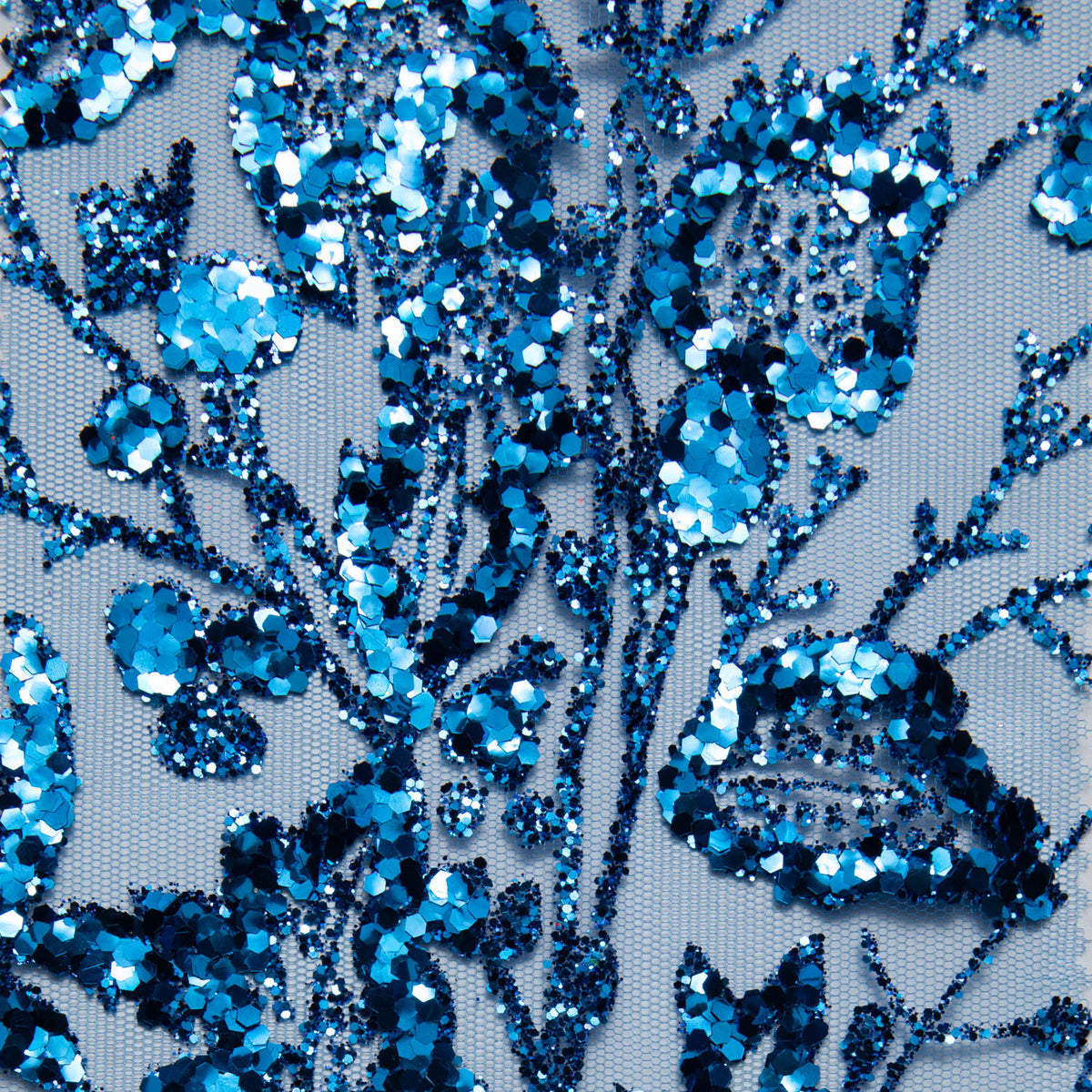 1 Yard Tulle Lace Fabric with Glitter and Floral Pattern, 58" Wide