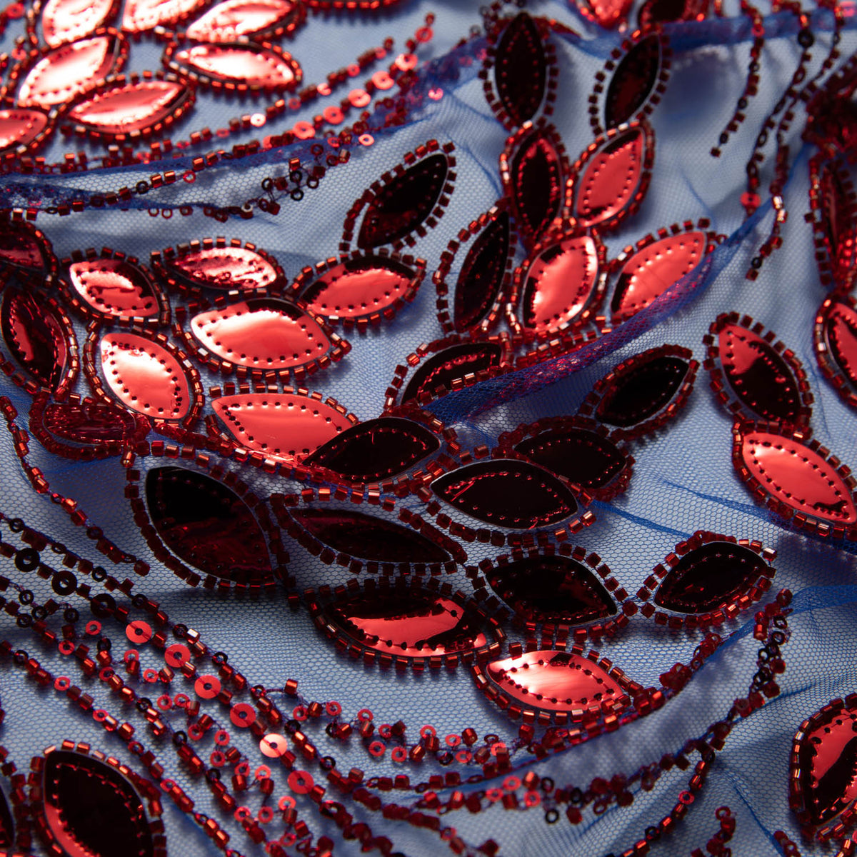 1 Yard Embroidered Tulle Lace Fabric with Sophisticated Pattern, 52" Wide