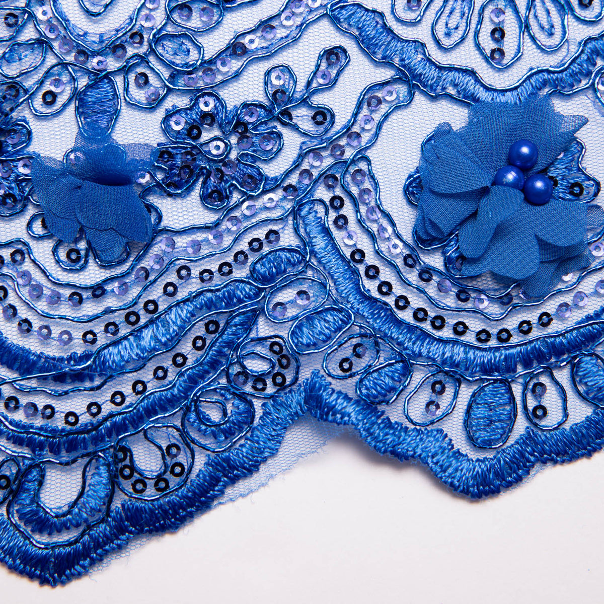 1 Yard Tulle Lace Fabric with 3D Embroidered Applique Design, 52" Wide