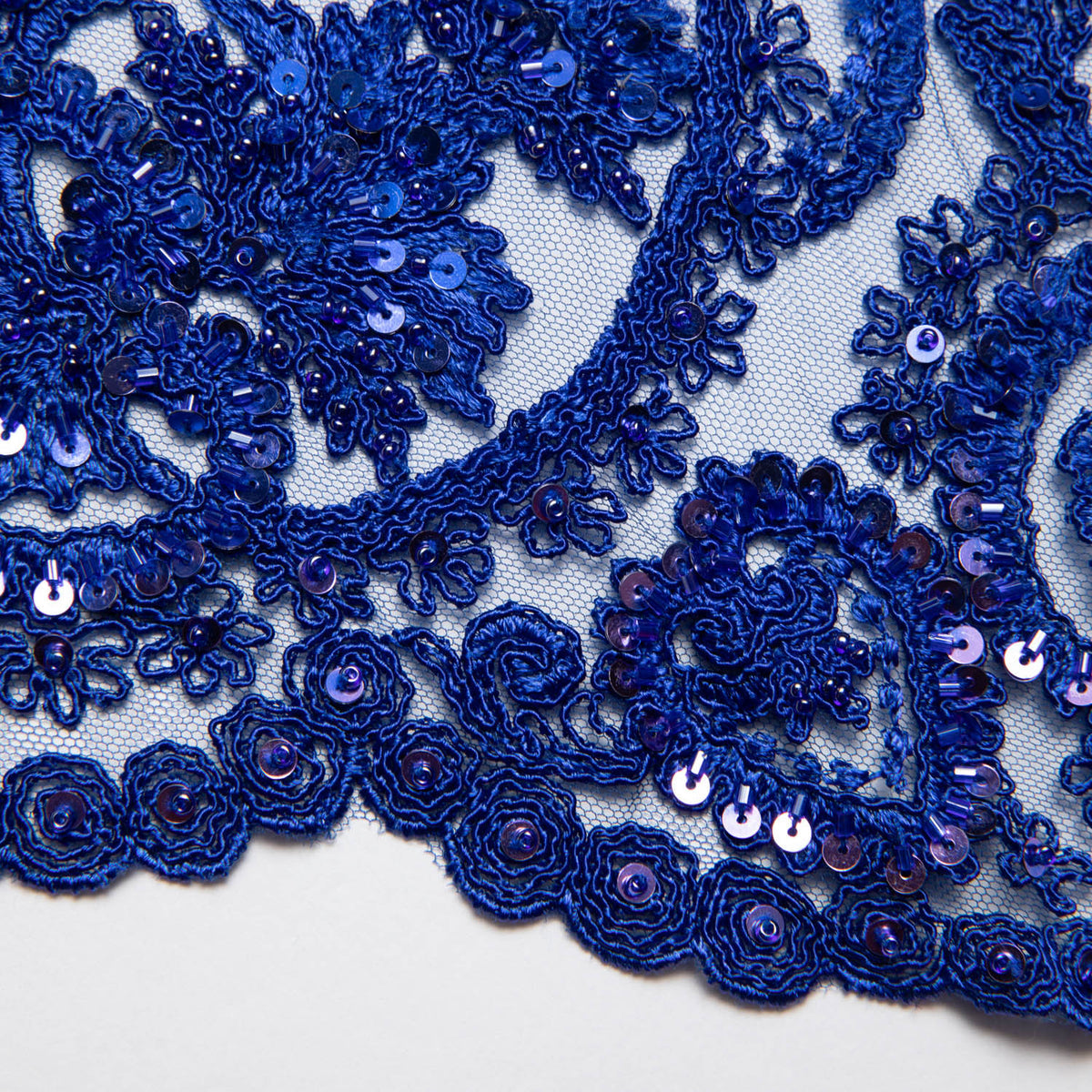 1 Yard Tulle Lace Fabric Embroidered with Sequins and Intricate Floral Pattern, 52" Wide