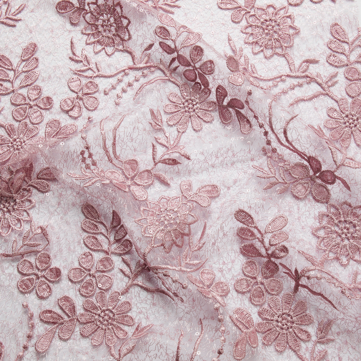 1 Yard Spider Mesh Lace Fabric with 3D Floral Embroidery, Applique & Sequins