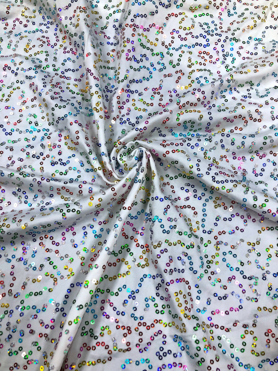 Polyester Spandex Sequins Fabric - Shiny Hologram Swirl, 54" Width