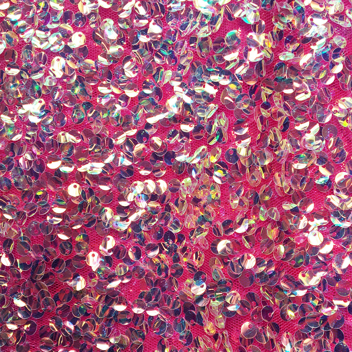 Holographic Glitz Mini Disc Sequins Polyester Fabric - Royal, Fuchsia, Aqua, Pink, 56" Wide
