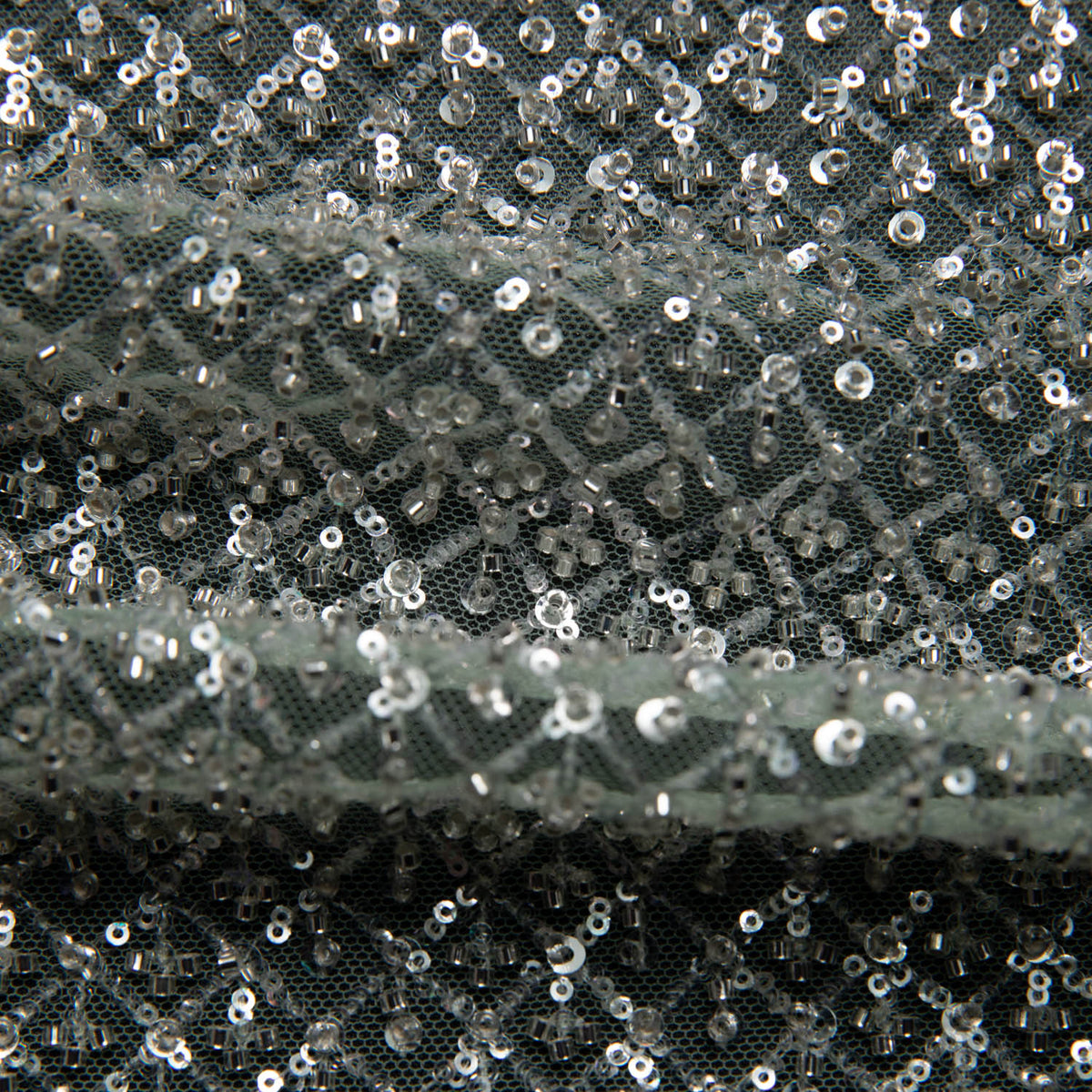 1 Yard Embroidered Tulle Lace Fabric with Sequins, 52" Wide