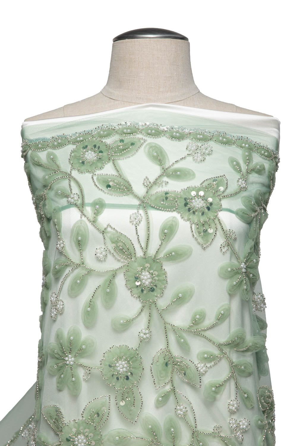 1 Yard Ribbon and Floral Pattern Embroidered Tulle Lace Fabric 52" Wide Designer Textile