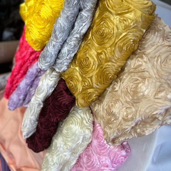 1 Yard Exquisite 3D Rose Design Satin Rosette Ribbon Fabric 54" Width