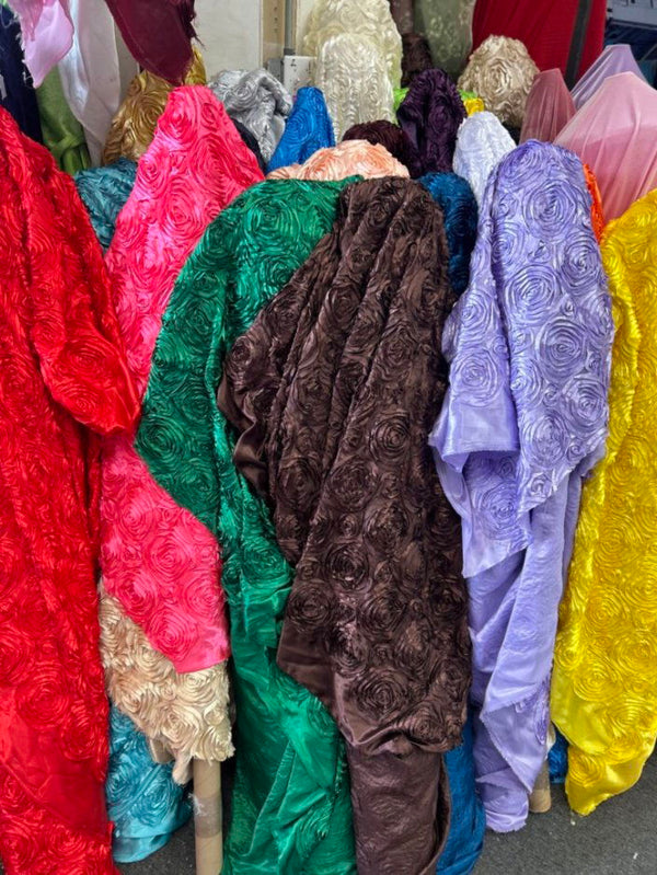 1 Yard Exquisite 3D Rose Design Satin Rosette Ribbon Fabric 54" Width