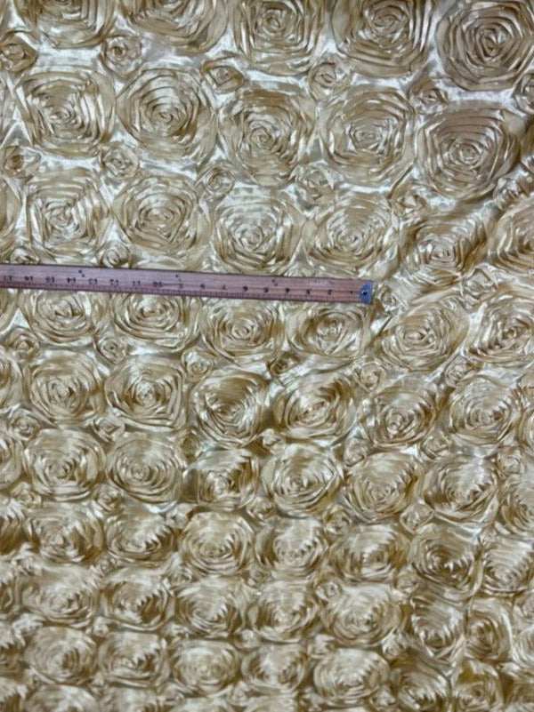 1 Yard 3D Rose Design Satin Rosette Ribbon Fabric by the Yard 54" Width