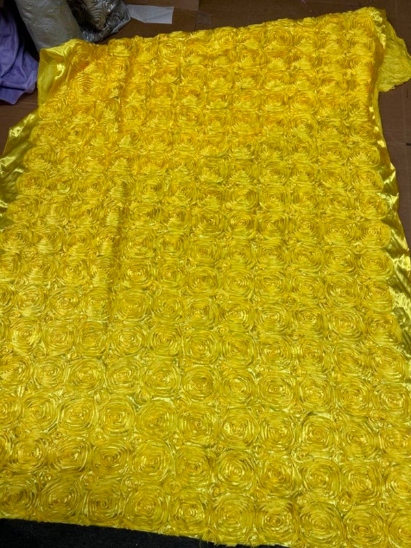 1 Yard 3D Rose Design Satin Rosette Ribbon Fabric by the Yard 54" Width