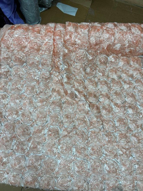 1 Yard 3D Rose Design Satin Rosette Ribbon Fabric by the Yard 54" Width
