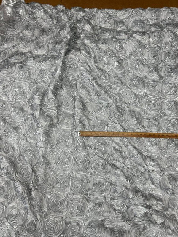 1 Yard Exquisite 3D Rose Design Satin Rosette Ribbon Fabric 54" Width