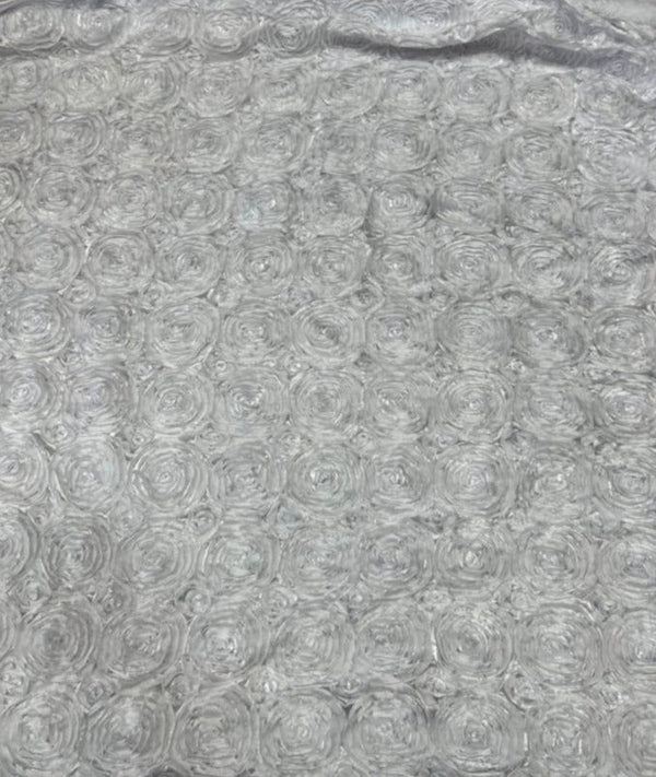 1 Yard 3D Rose Design Satin Rosette Ribbon Fabric by the Yard 54" Width