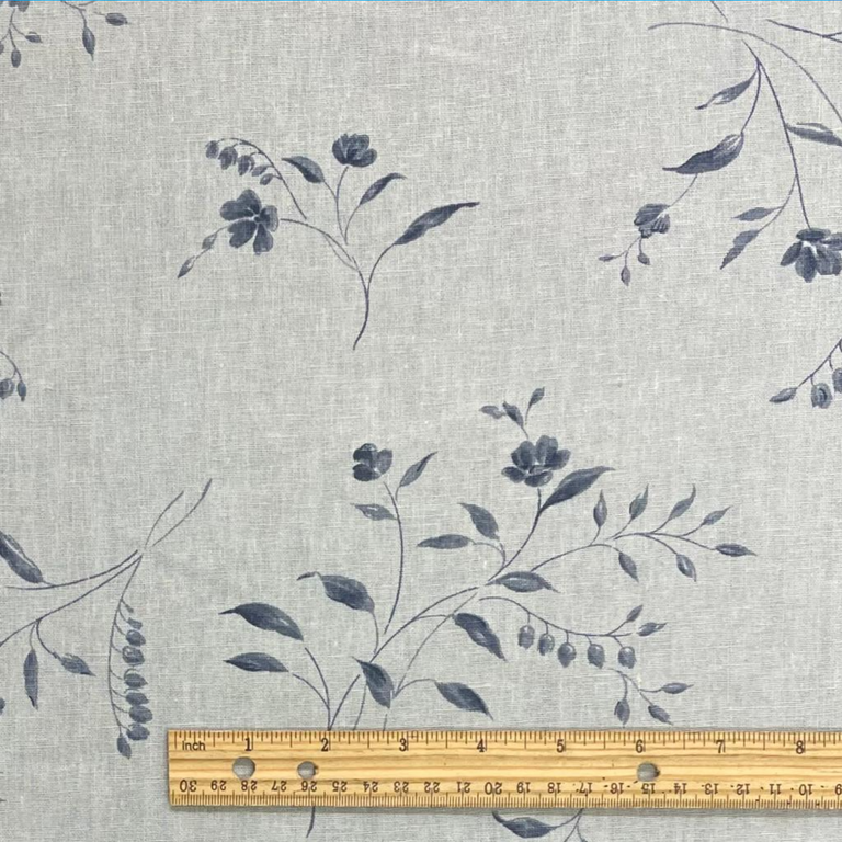 1 Yard Grey Vine Print Linen Rayon Blend Fabric Midweight Printed 53 Inch Width