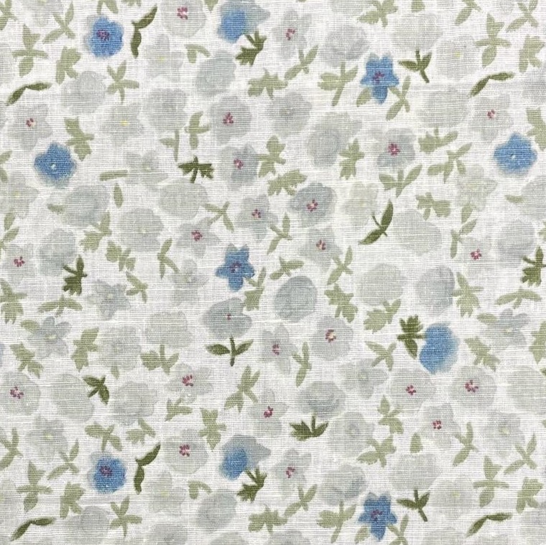 1 Yard Sweet Peas Linen Cotton Blend Floral Print Fabric Midweight Printed 58 Inch Width