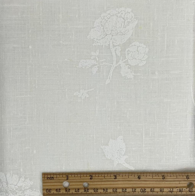 1 Yard Ivory Pure Linen Puff Floral Print Fabric Midweight Printed 58 Inch Width