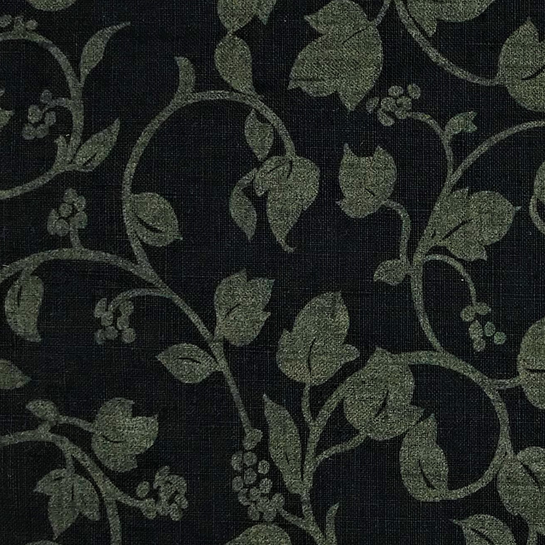 1 Yard Black Pure Linen Vines Puff Print Fabric Midweight Printed 58 Inch Width