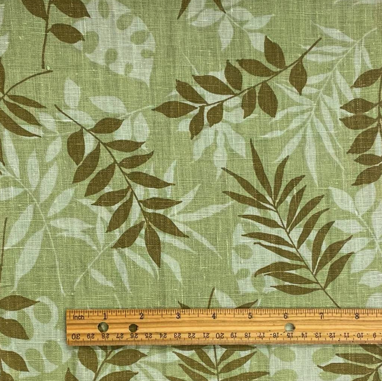 1 Yard Hawaiian Leaves Green Printed Linen Tropical Craft Fabric 58" Width