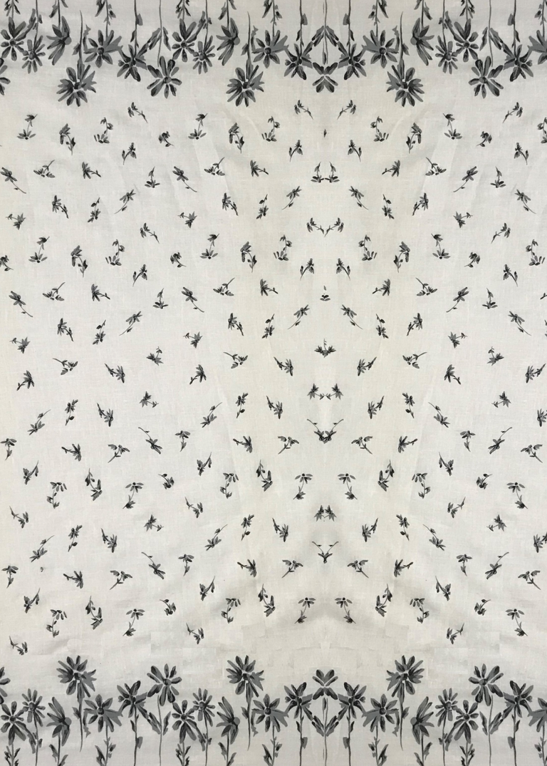 1 Yard Double Border Floral Printed Linen Decorative Home Decor Fabric 57" Width