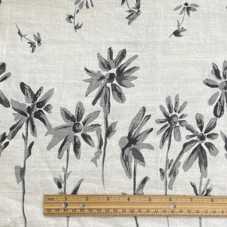 1 Yard Double Border Floral Printed Linen Decorative Home Decor Fabric 57" Width