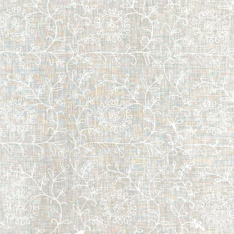 1 Yard White Pure Linen Tile Flower Embroidered Premium Decor Fabric 54" Width