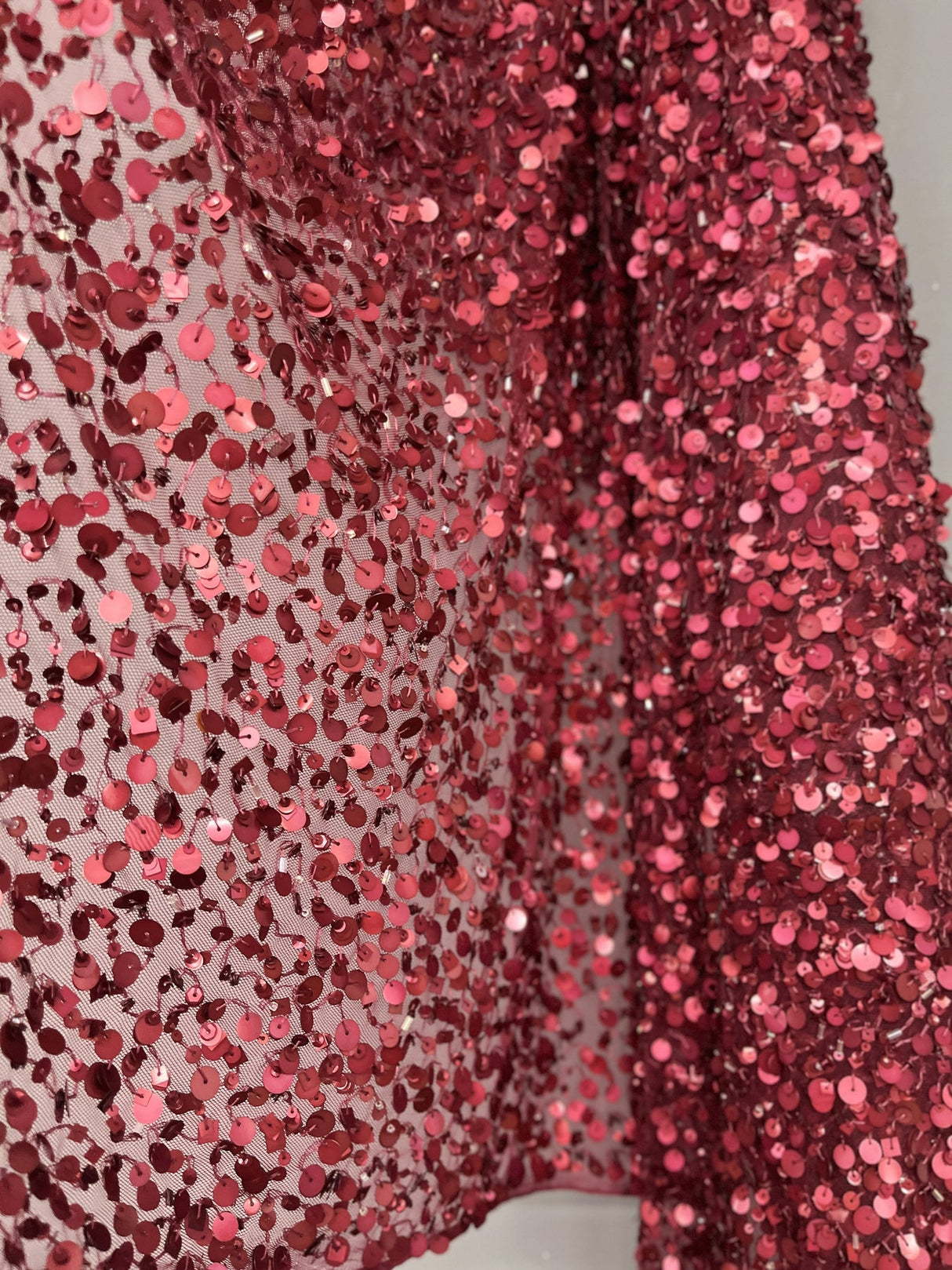 1 Yard Burgundy Sequined Lace Fabric Embroidered on Percent Polyester Net Mesh Lightweight 48 Inch Width