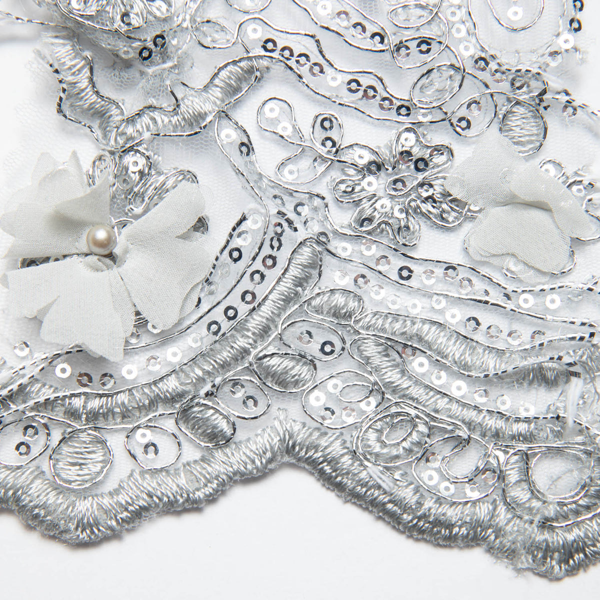 1 Yard Tulle Lace Fabric with 3D Embroidered Applique Design, 52" Wide