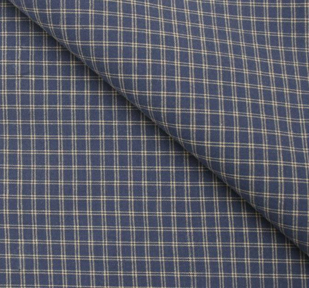 1 Yard Stretch Cotton Poplin Plaid Blue Fabric, 44/45" Wide Lightweight Apparel Material