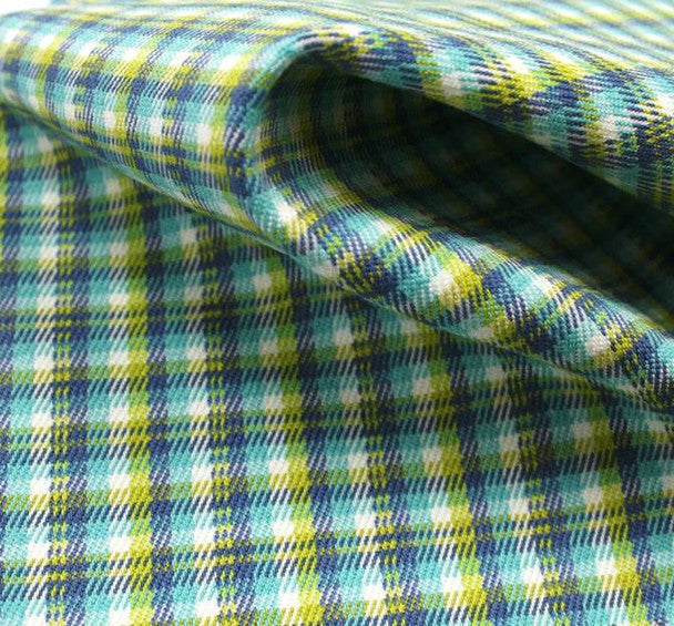 1 Yard Stretch Plaid Jade/Blue Apparel Fabric, 44/45" Wide, Medium Weight