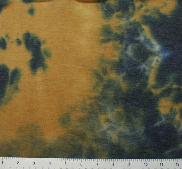 1 Yard Black Mustard Tie Dye French Terry Fabric Soft Stretch Knit 58/60 Inches Wide
