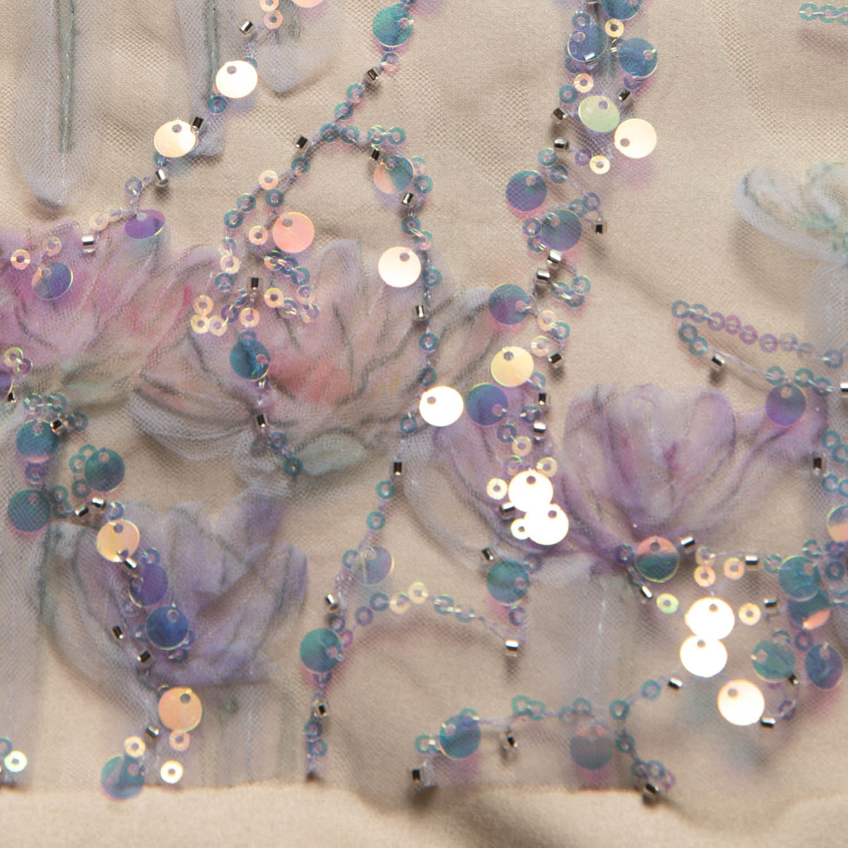 1 Yard Ribbon Tulle Lace Fabric with Sequins and Soft Floral Design, 52" Wide