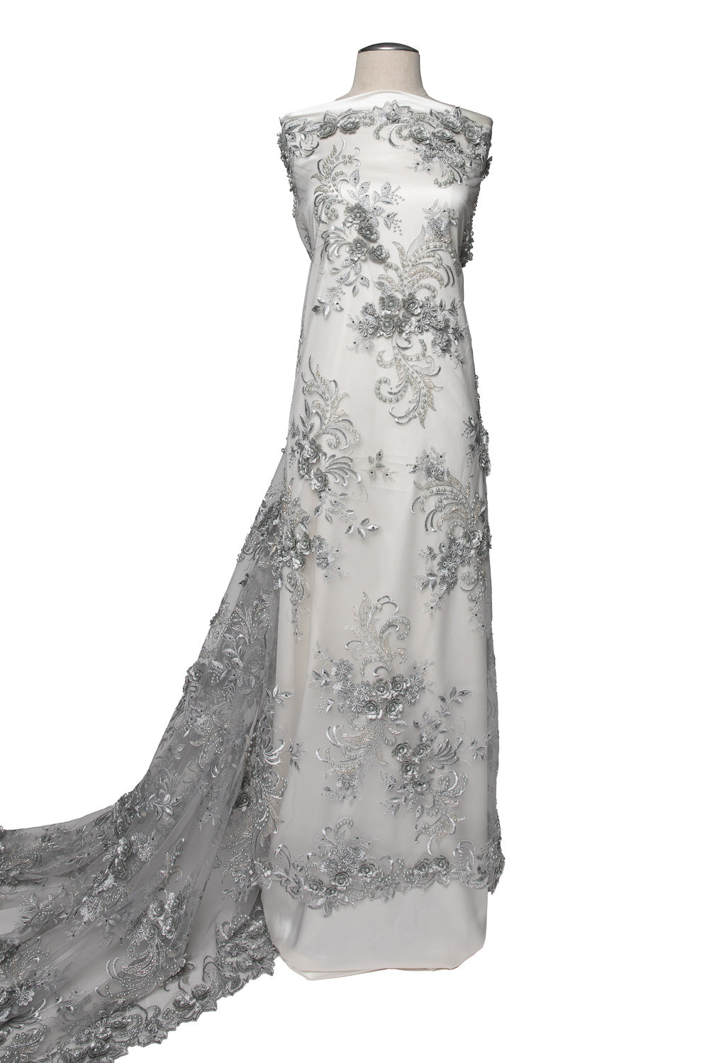 1 Yard Tulle Lace Fabric Embroidered with Applique & Beads with 3D Floral Pattern 100% Polyester 50/52" Wide