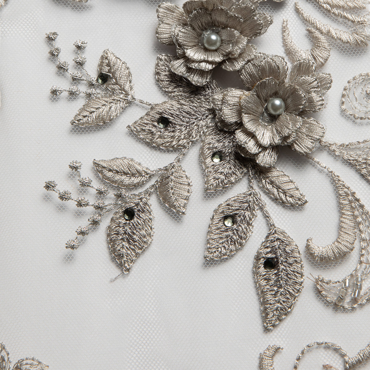 1 Yard Tulle Lace Fabric Embroidered 3D Floral Applique Beaded Polyester 50/52" Wide