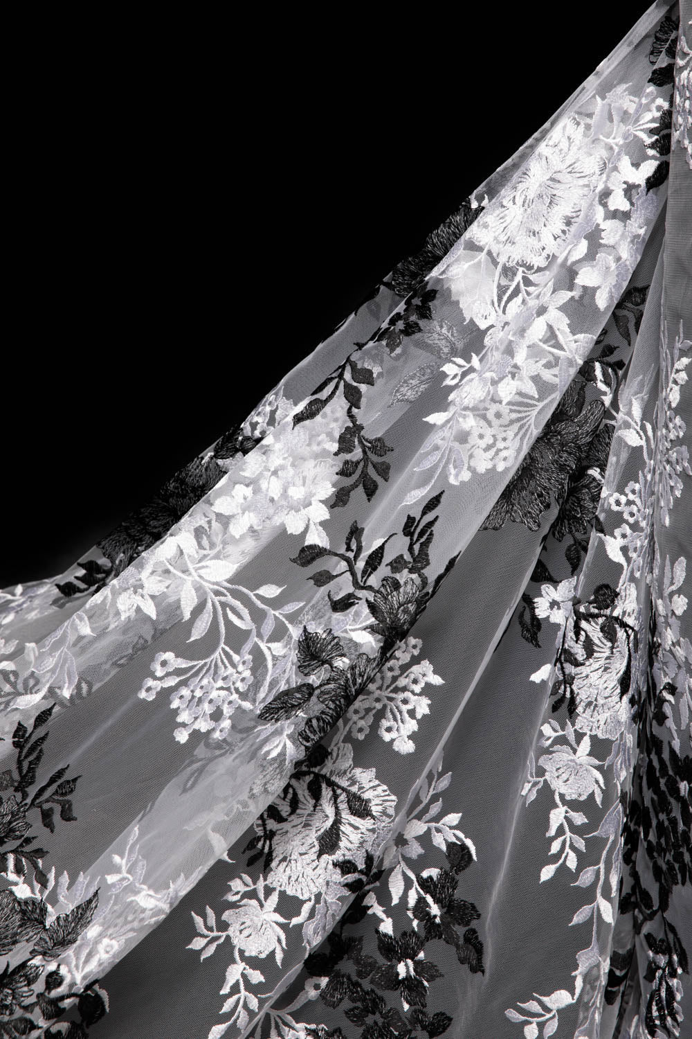 1 Yard Two Tone Tulle Lace Fabric Embroidered, 100% Polyester, 50/52" Wide