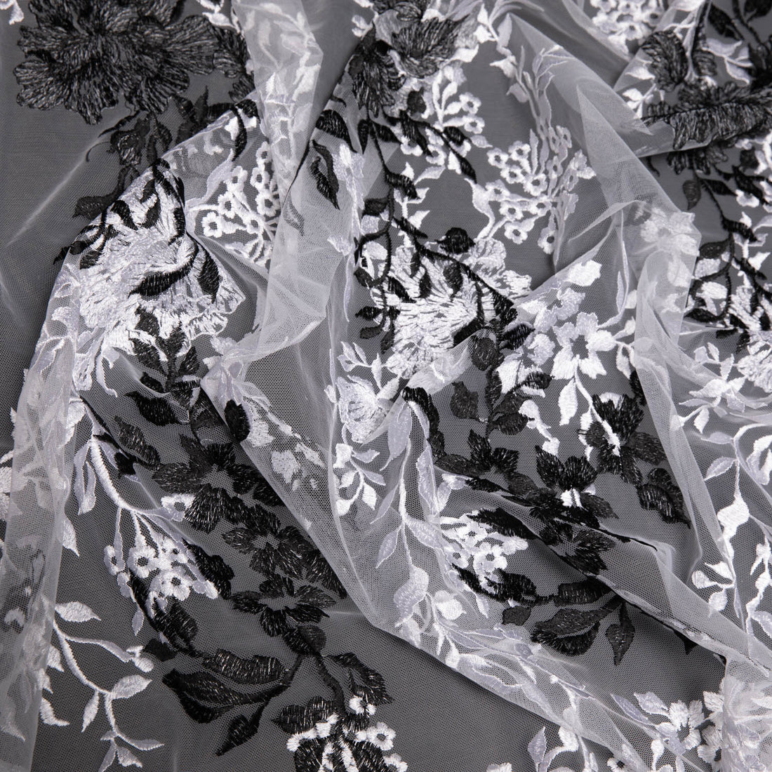 1 Yard Embroidered Two-Tone Tulle Lace Fabric – Soft Polyester, 50/52" Wide