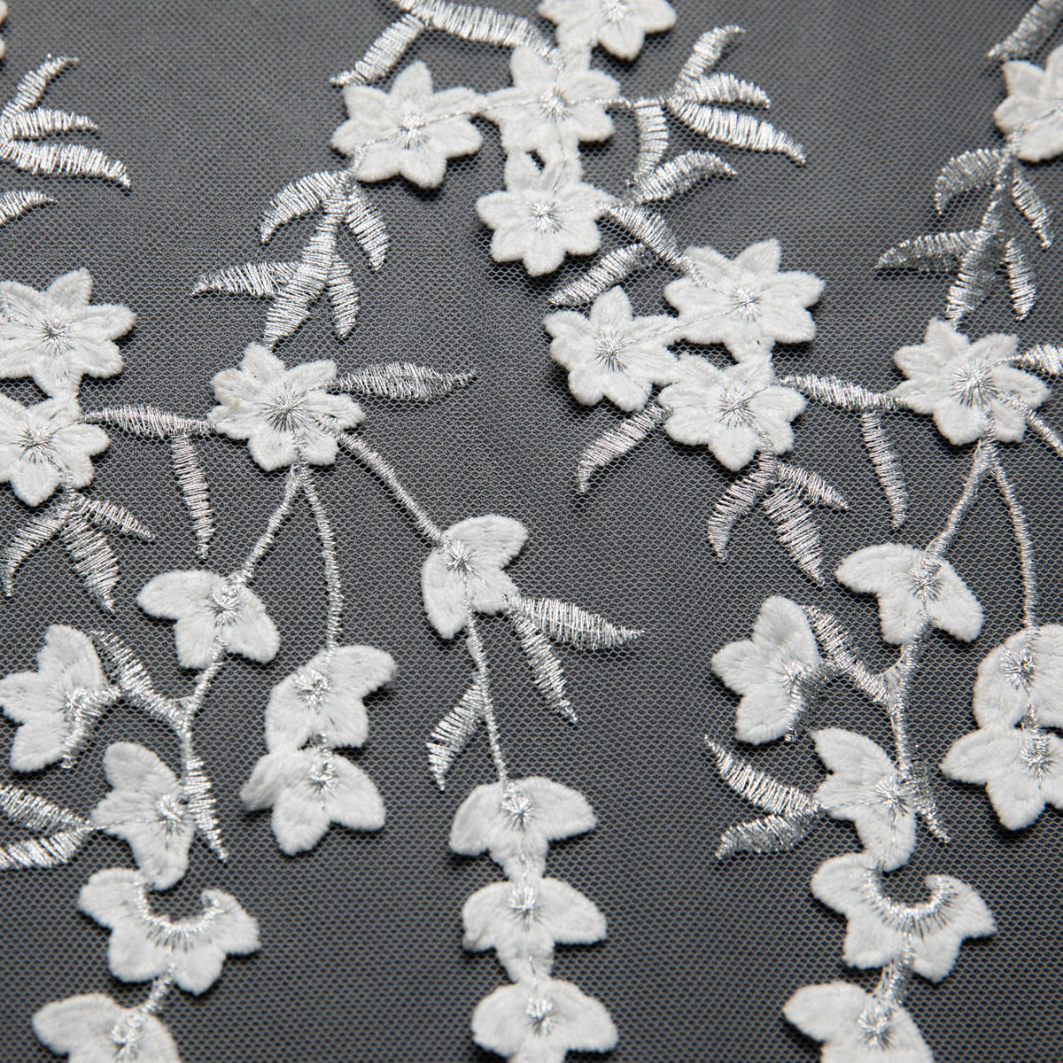 1 Yard Tulle Lace Fabric Embroidered Applique Intricate 3D Pattern Metallic 52/54" Wide