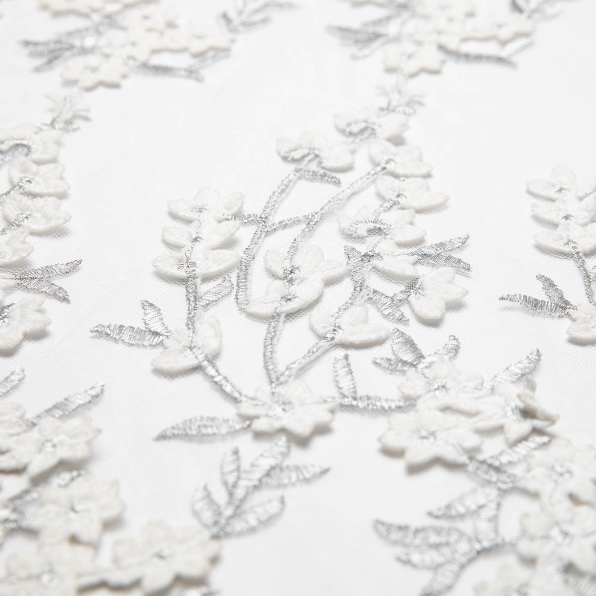 1 Yard Tulle Lace Fabric Embroidered Applique Intricate 3D Pattern Metallic 52/54" Wide