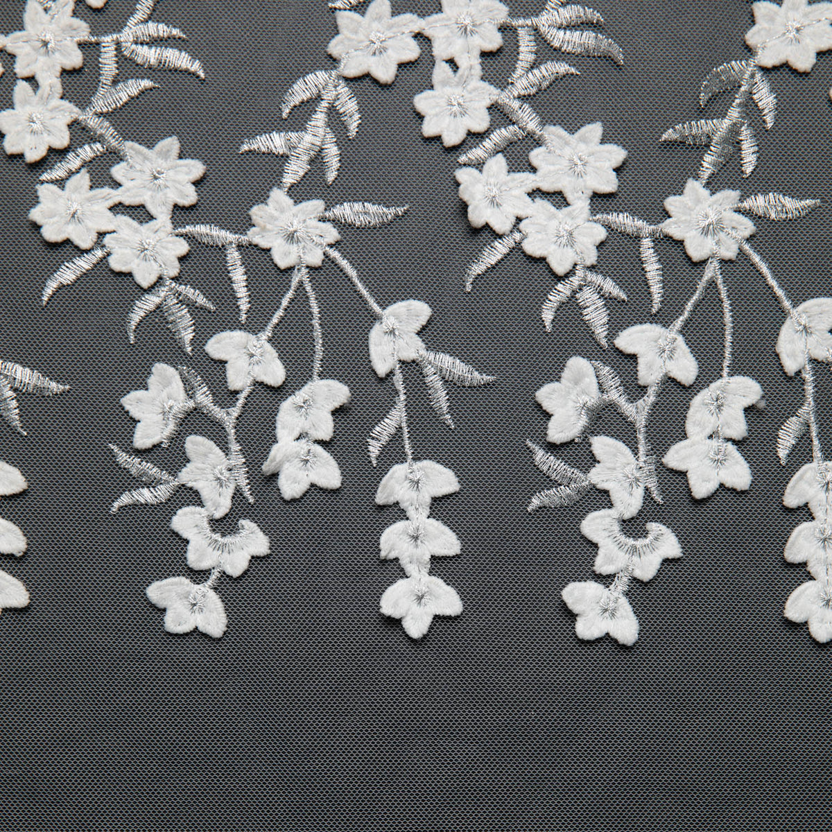 1 Yard Tulle Lace Fabric Embroidered Applique Intricate 3D Pattern Metallic 52/54" Wide