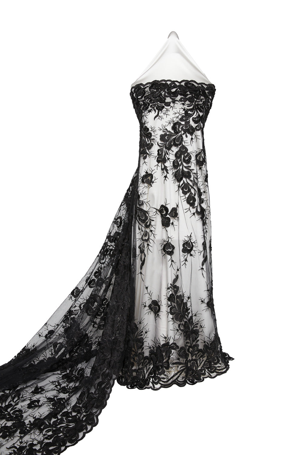 1 Yard 100% Polyester, 50/52" Wide Luxury Embroidered Tulle Lace with Beads & Sequins