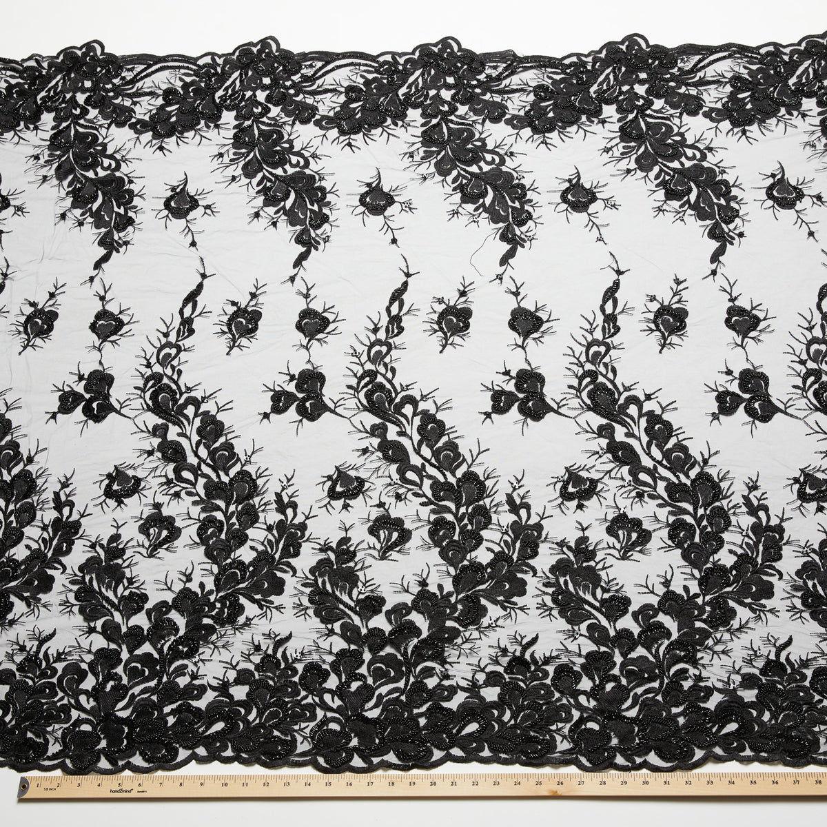 1 Yard Tulle Lace Fabric Embroidered with Beads & Sequins, 50/52" Wide 100% Polyester