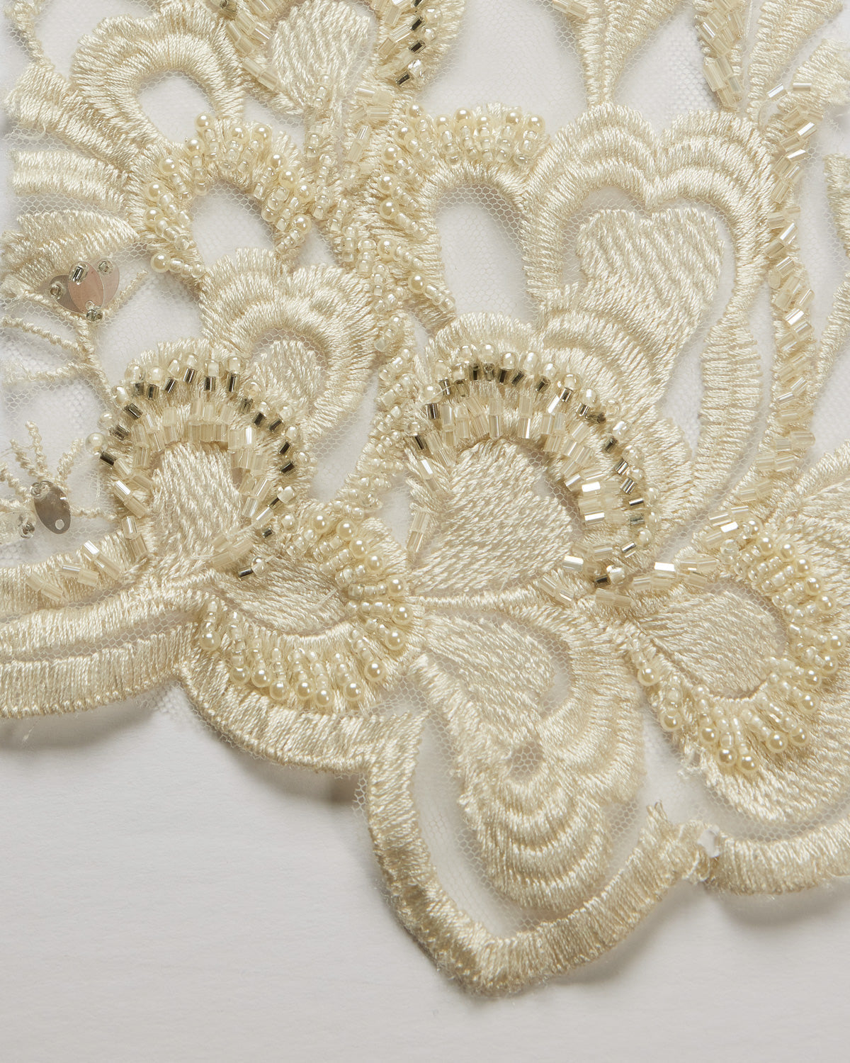 1 Yard Tulle Lace Fabric Embroidered with Beads & Sequins 50/52" Wide 100% Polyester for Bridal & Evening Wear