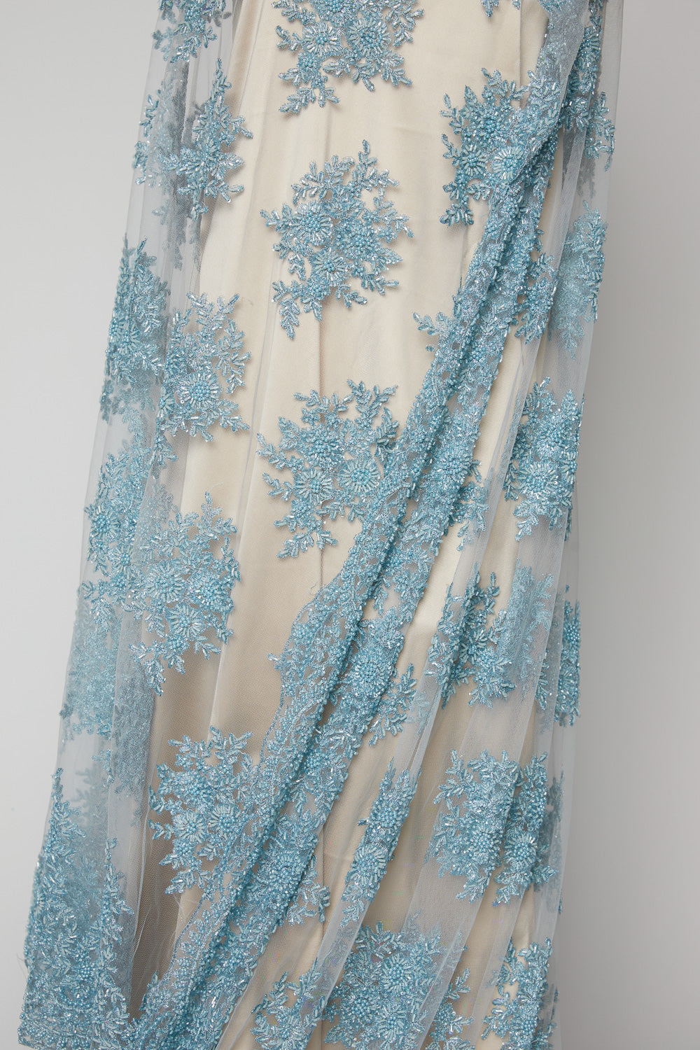 1 Yard Metallic Tulle Lace Fabric Embroidered with Beads & Sequins 50/52" Wide 100% Polyester