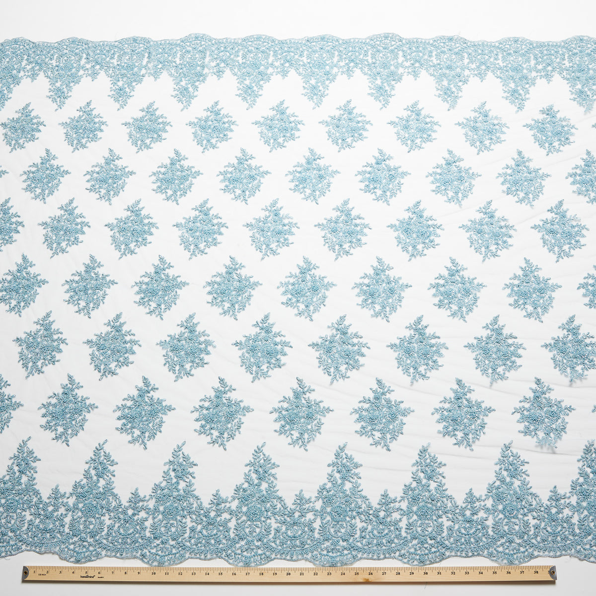 1 Yard Metallic Tulle Lace Fabric Embroidered with Beads & Sequins 50/52" Wide 100% Polyester