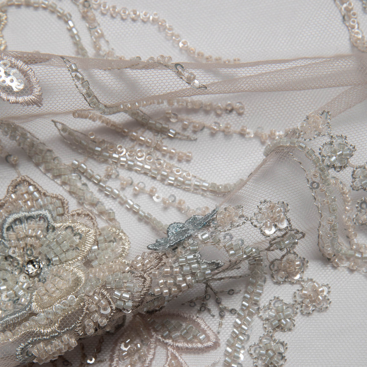 1 Yard Embroidered Tulle Lace Fabric with Incredible Floral Design, 52" Wide