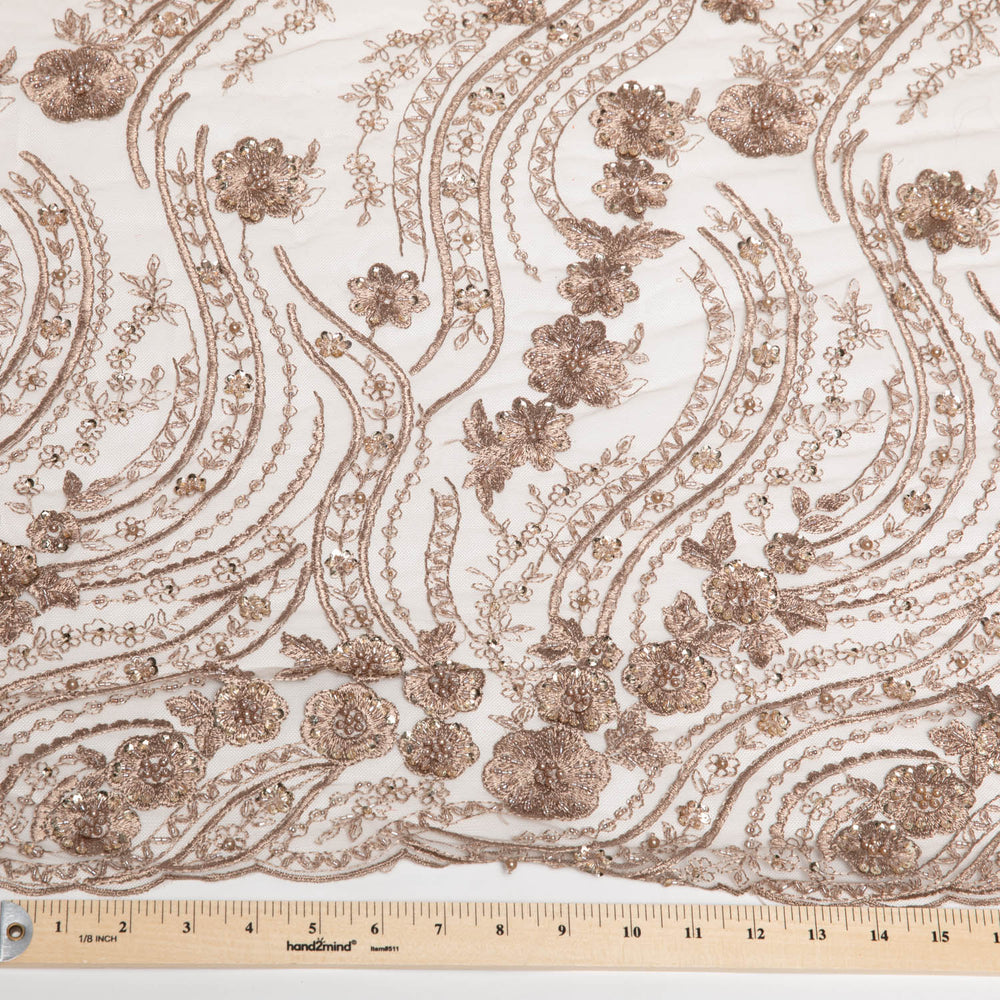 1 Yard Embroidered Tulle Lace Fabric with Elegant Intricate Design, 52" Wide