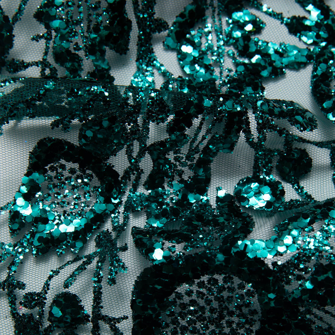 1 Yard Glitter Tulle Lace Fabric with Floral Pattern 58" Wide Mesh for Bridal, Gowns & Crafts